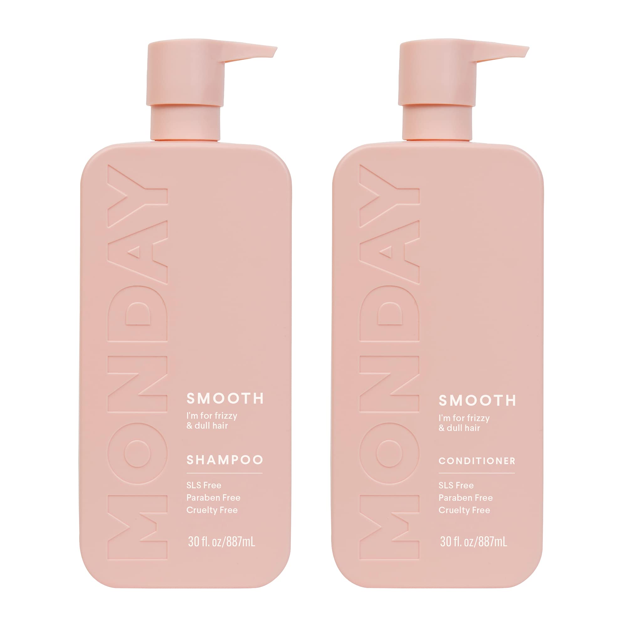 MONDAY HAIRCARE Smooth Shampoo + Conditioner Bathroom Set (2 Pack) 30oz Each for Frizzy Coarse and Curly Hair Made from Coconut Oil Shea Butter & Vitamin E 100% Recyclable Bottles